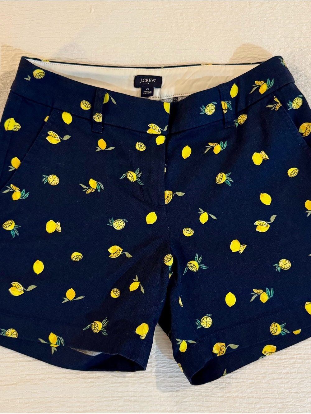 J. Crew Lemon Print Chino Shorts Navy with Yellow Lemon Print